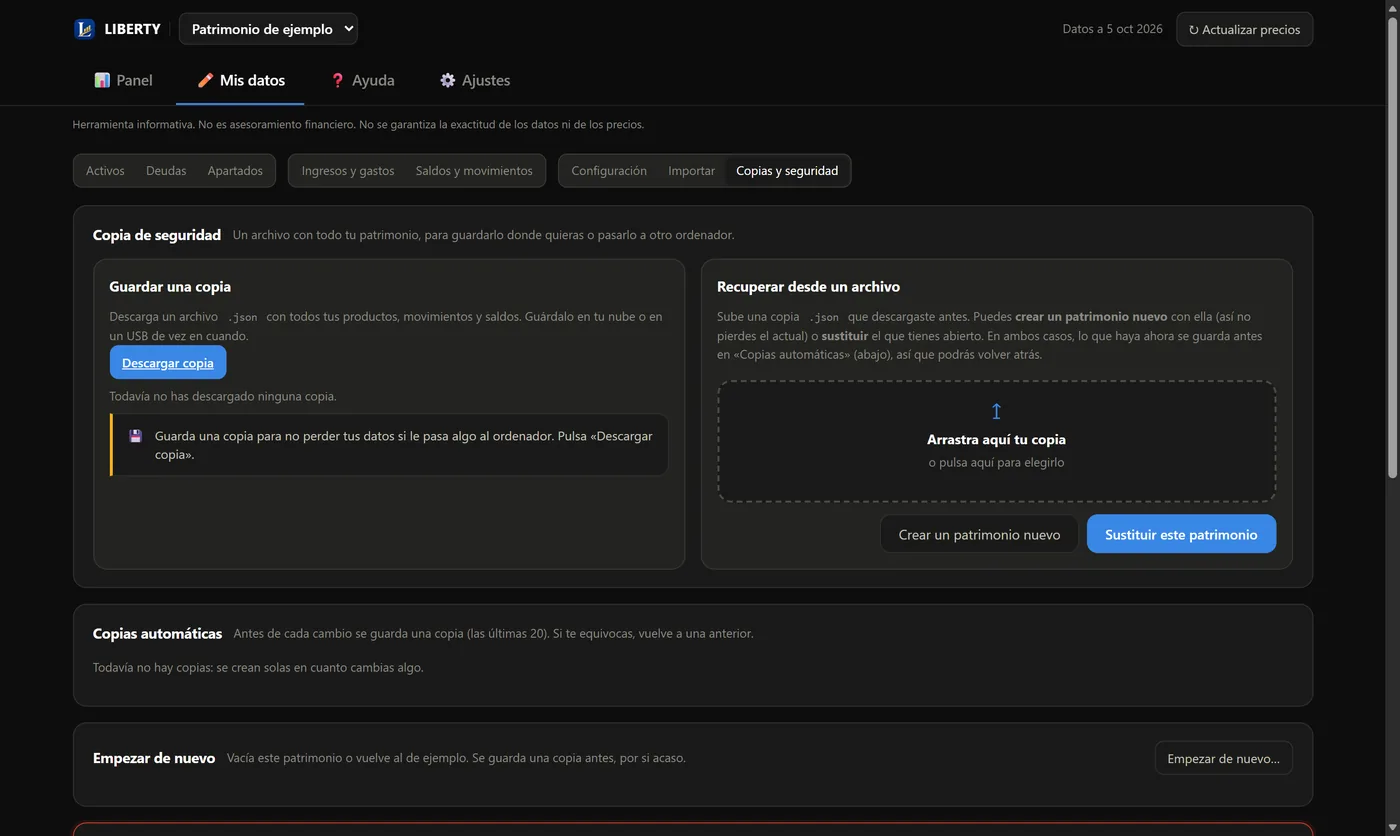 Mis datos — Copias y seguridad