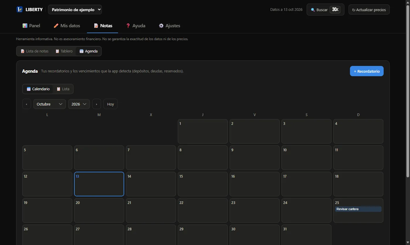 Notas — Agenda con calendario mensual